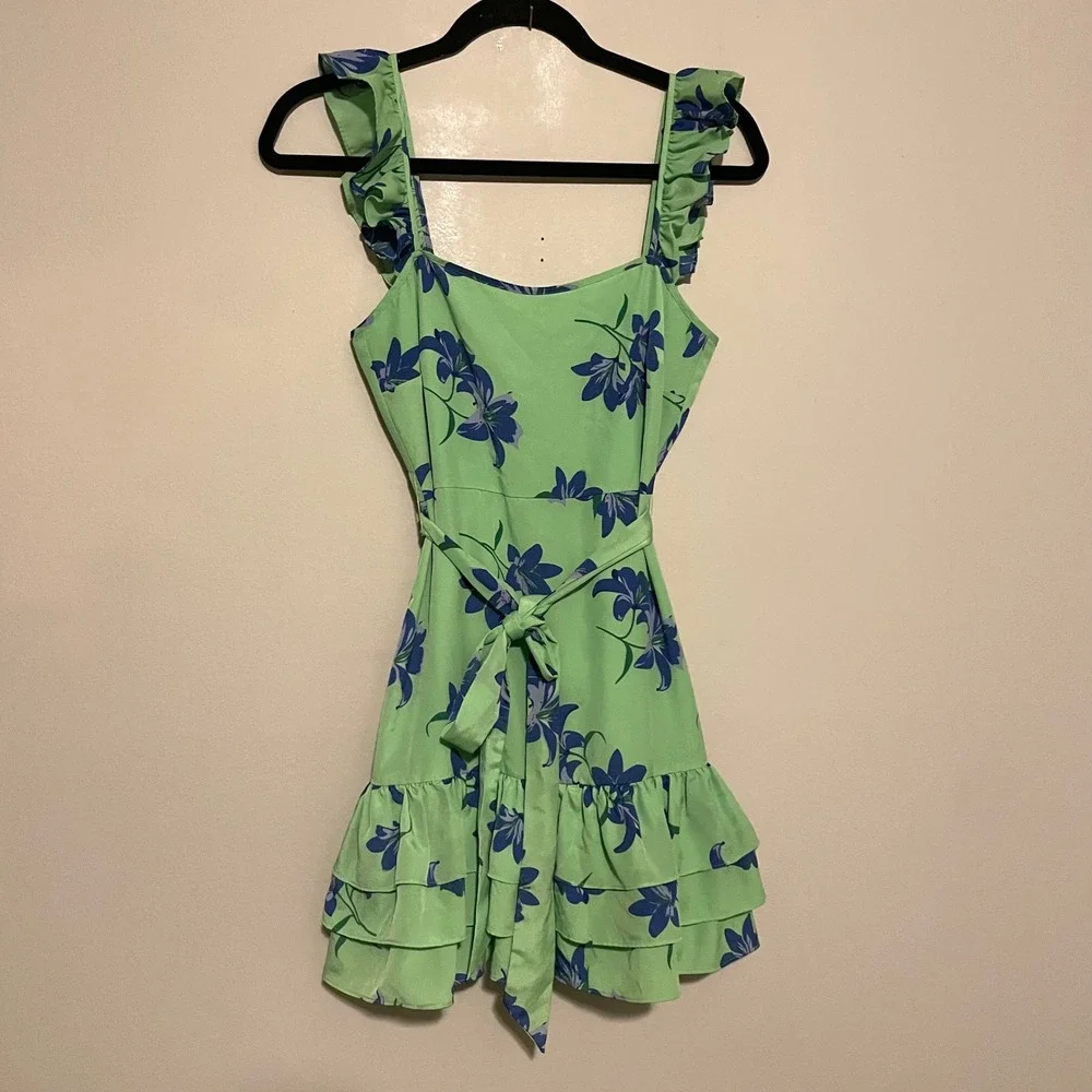 Likely Mini Charlotte Dress in Pistachio Green Tropical Blue 0 wedding vacation - Picture 2 of 6